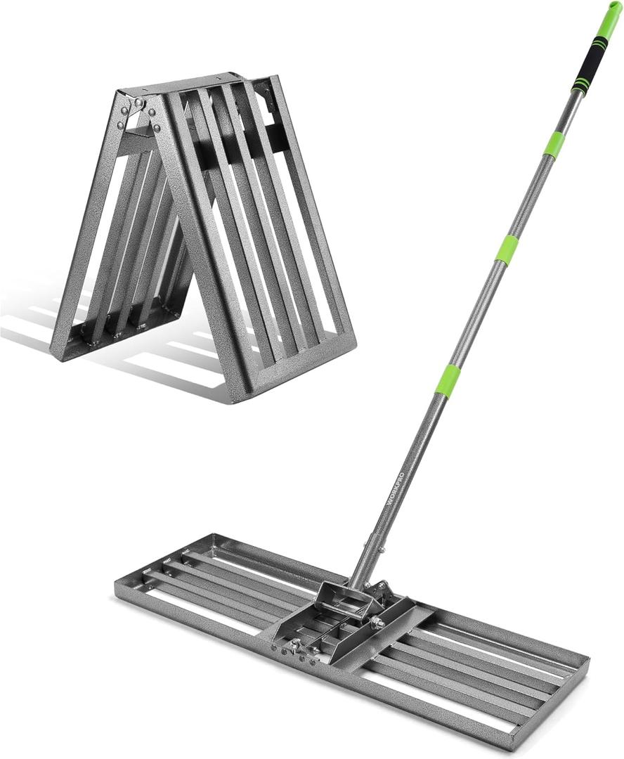 WORKPRO Lawn Leveling Rake, Heavy Duty Leveling Rake with 30 x 10 Ground Plate, Yard Leveling Rakes with 6FT Adjustable Handle, Metal Lawn Leveler for Garden, Backyard, Golf Course, Farm, Pasture