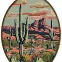 Gnmduw Western Landscape Oval Wall Art Framed, Farmhouse Western Cactus Desert Canvas Prints Hanging Decor, Retro Country Cactus Desert Wall Decor for Bathroom Bedroom Living Room, 8.7x11.3 Inch