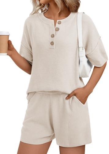 LILLUSORY Womens Summer Knit Matching Lounge Set 2 Piece Outfits, S