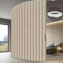 JILRON Accordion Folding Room Partition with Ceiling Track - Retractable Room Divider Curtain, Effortless Setup(Beige 100" W x 84" L-Pack of 1)