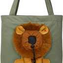 Lion-Shaped Pet Canvas Shoulder Bag Portable Cat Carrier Tote Bag Breathable Dog Carrying Case Outdoor Travel Handbag for Small Cat Dog Pet