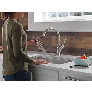 Delta Ophelia Brushed Nickel Kitchen Faucet with Pull Down Sprayer, Modern Single Hole Kitchen Sink Faucet, single Handle, SpotShield Stainless 19888Z-SP-DST