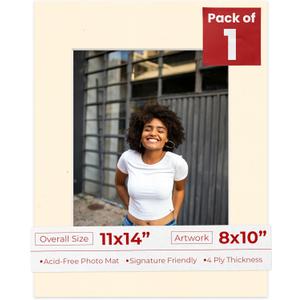 Poster Palooza 11x14 Mat Bevel Cut for 8x10 Photos - Acid Free Cream Precut Matboard - for Pictures, Photos, Framing - 4-ply Thickness