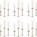 NUPTIO Gold Candlestick Holders Bulk: Set of 18 Glass Hurricane Taper Candle Holders - Decorative Candle Stick Stand for Fall Christmas Fireplace Dining Table Decor (18 Stcke48 & 41 & 35 cm)