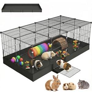 20 Planes Guinea Pig Cages Enclosed Hamster Cage with Door & Waterproof Liner, Expandable Cage for Guinea Pigs, Metal Wire Yard Fence Rabbit Cage