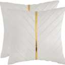 Tosleo Beige Velvet Throw Pillow Covers 18 x 18 inch Pack of 2 with Gold Leather Decorative Couch Pillow Cover Luxury Modern Pillowcases for Living Room Bedroom Sofa Cushion Bed