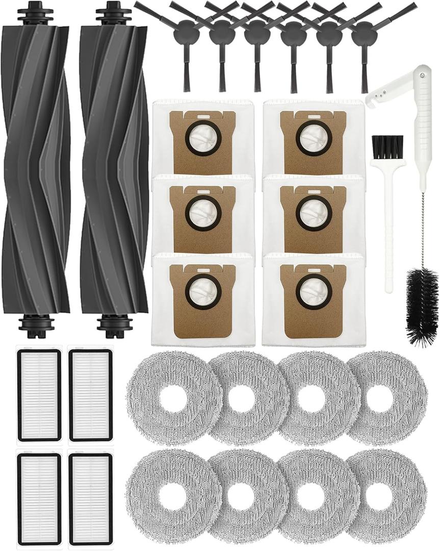 L20 Ultra/L20 Ultra Complete/L30 Ultra/L30 Ultra Complete Replacement Parts for Dreame Vacuum Cleaner, Accessory Kit: 2 Main Brushes, 6 Side Brushes, 4 HEPA Filters, 6 Dust Bags, 8 Wipes-Yivy 28PCS