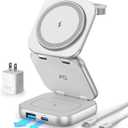 5-in-1 Wireless Charger for MagSafe, AC ISLAND Portable Travel Charging Station, 15W Max Fast Foldable Magnetic Stand, Evolved for iPhone 16/15/14/13 Series, Apple Watch, AirPods (with 35W Adapter) (Silver)