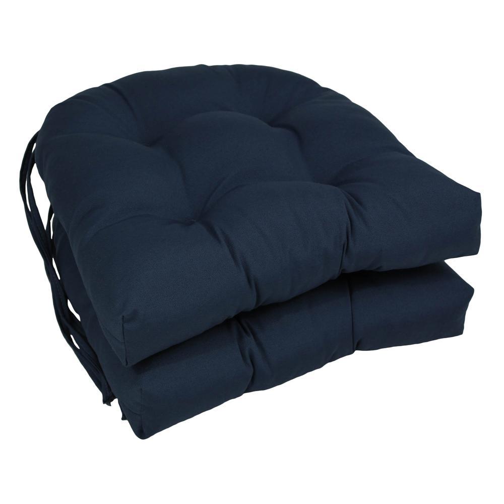 16-inch Solid Twill U-shaped Tufted Chair Cushions (Set of 2) Navy
