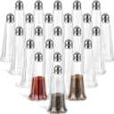 24 Pieces Clear Tower Glass Salt and Pepper Shakers, 1 Oz Refillable with Stainless Steel Lids for Home, Restaurant, and Kitchen Seasonings Supplies