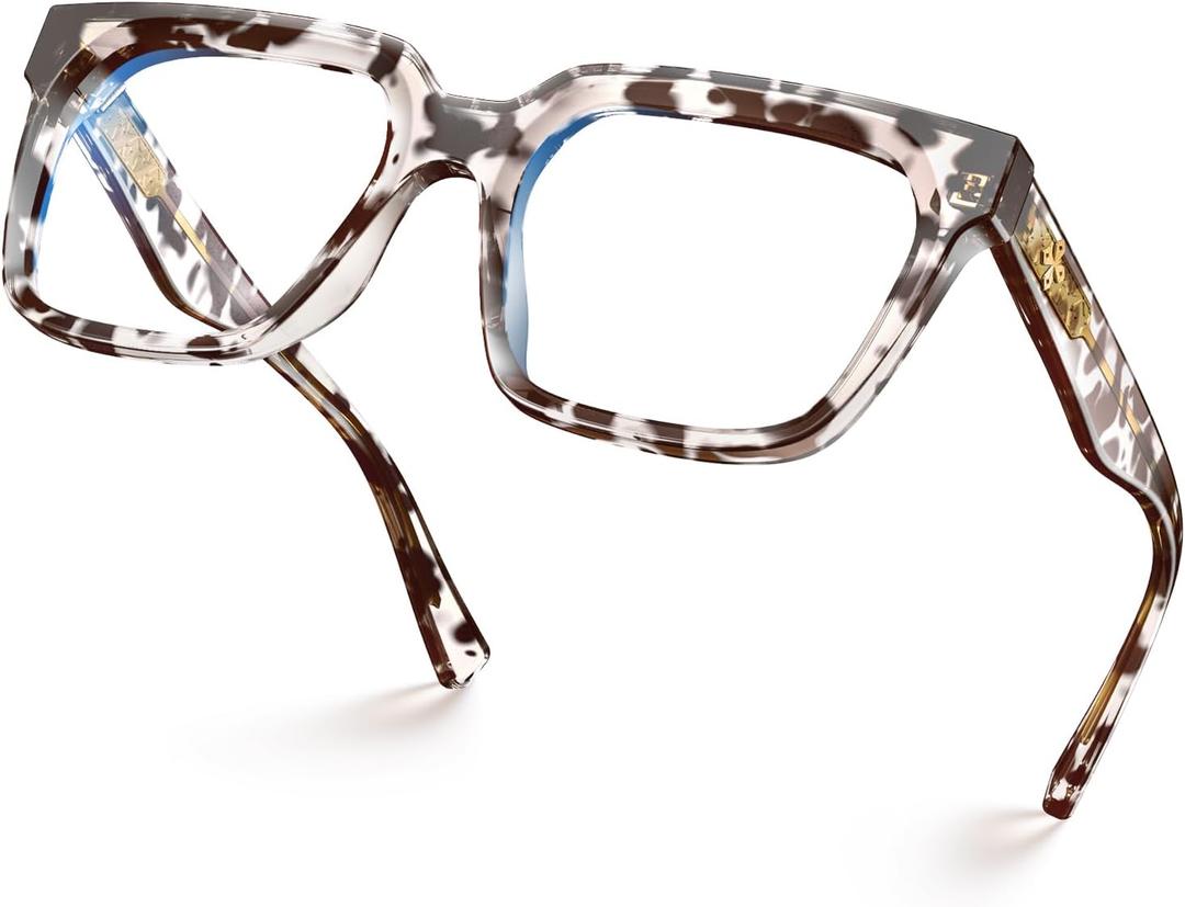 VISOONE Rectangle TR90 Blue Light Blocking Glasses Computer Eyewear with Preppy Look for Women and Men Cougar Cheetah Tortoise, 1
