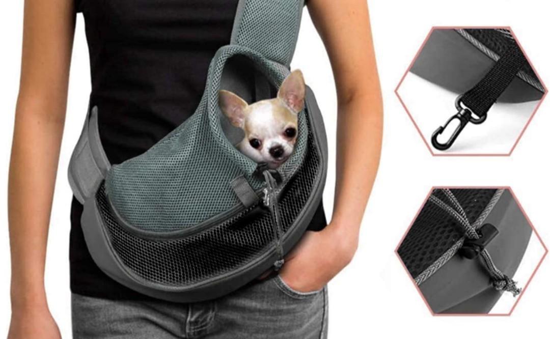 Dog Pet Sling Carrier Puppy Cat Sling Mesh Carrying Bag Adjustable Strap Breathble Small Dog Cat Satchel Carrier Hand Free Safe Front Backpack Soft Foldable Pet Purse Pouch Travel Outdoor
