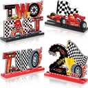 4Pcs Fast Two Birthday Decorations for Boys Race Car 2nd Birthday Wooden Table Centerpieces Two Year Old Let's Go Racing Birthday Party Decorations Happy 2nd Birthday Table Sign Party Supplies