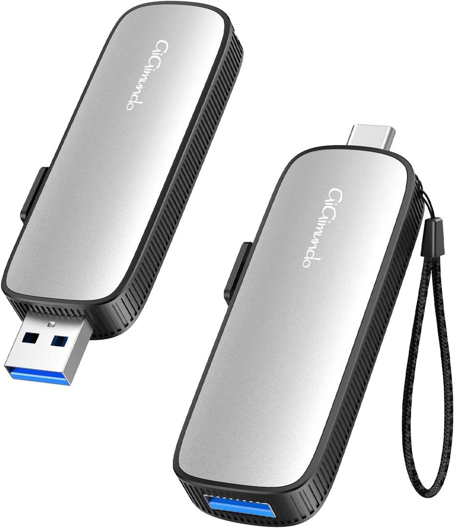 GiGimundo 2TB External Portable SSD, Up to 1073MB/s Dual Port USB C Thumb Drive USB 3.2 Gen 2+USB A Solid State Drives for iPhone 15/16/17/Android/Mac,Silver