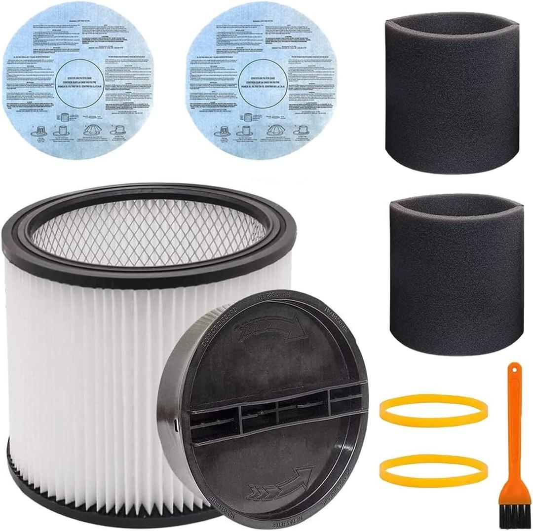 Replacement Filter 90304, 90107 Dry Vac Filter & 90585 Foam Sleeve Filter Set for Shop Vac 90304 90333 90350 9030400, Compatible with Most 5 Gallon Up Wet/Dry Vacuum Cleaner, 9PCS