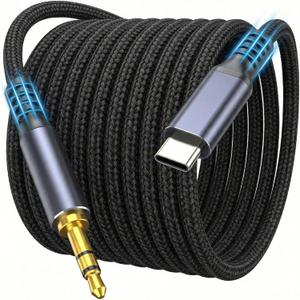 JHAOUS Aux to USB C, USB C to 3.5mm Audio Jack Cable 4.3 ft, Type C to Headphone Cord Car Aux CableCompatible for iPhone 16 15 iPad Pro Max, Samsung Galaxy S24 S23 S22 S21 Pixel 4 5, Speakers Black