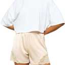 Milumia Women's Lace Trim Satin Mini Shorts Elastic High Waist Loose Casual Lounge Shorts (Medium, Beige)