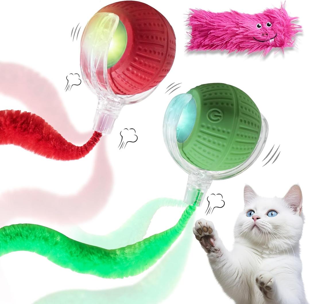 NVTED 2 PCS Interactive Cat Toys for Indoor Cats, Fast Rolling on Carpet Flash and Motion Activated Cat Balls for Bored Indoor Cats