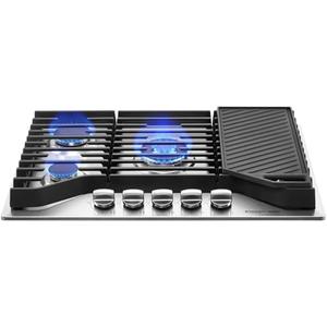 GASLAND Master 30 Inch Heavy Duty Gas Cooktop with Griddle PRO GH3805SS1FC with 5 Burners, CSA certified, 120V Plug-in, NG/LPG Convertible