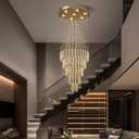 Modern Crystal Staircase Chandelier, Foyer Chandeliers for High Ceilings Entryway Hallway Entrance Living Room, Foyer Lighting Fixtures, D23.6 x H59