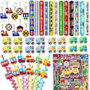 Train Party Favors 122PCS Slap Bracelets DIY Stickers Drinking Straw Keychains Pull-back Vehicle for People Car Theme Birthday Party Car Theme Birthday Party