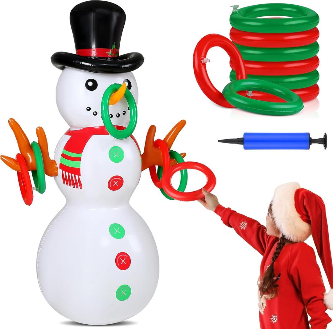 Leitee Giant Christmas Ring Toss Game Inflatable Santa Claus Snowman Party Toss Decor 55in Blow up Santa Claus Snowman 6 Rings with Pump for Holiday Winter Christmas Family Fun Games