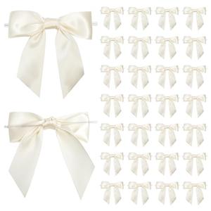 LIZLOVESS Ivory Satin Ribbon Twist Tie Bows 5 Inch Pre-Tied Ivory Gift Bows for Crafts, Treat Bags, Party Favors, Wedding, Baby Shower, Candy Apple, Christmas Tree (36 Pack)
