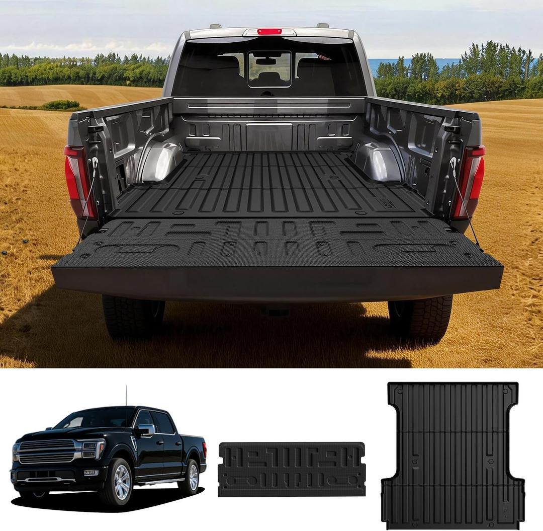 LASFIT Truck Bed Tailgate Mat for Ford F-150 2024-2026(5.5FT Short Bed Standard Tailgate) TPE F150 Lightning Bed Liner+Tailgate Protector, Fits Bare Bed & Spray-in Liner, Full Loading Area Protection