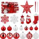 SOLEDI 128 Pcs Christmas Tree Decorations Set Assorted Christmas Ornaments, Pre-Tied Christmas Balls for Xmas Hanging Decorations Festival Holiday Decor, Shiny, Shatterproof Decorated Baubles, Red