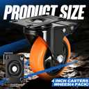 Caster Wheels, 4 Inch Caster Set of 4, Dual Locking PU Casters 2400LB, Swivel Casters for Furniture, Workbench & Tool Cart  Quiet, Floor Safe, Smooth Rolling