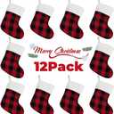 12 Pack Mini Christmas Stockings 7.5" Xmas Red Buffalo Plaid Hanging Stockings with Plush Cuff for Fireplace Christmas Tree Mantle Home Decoration Supply