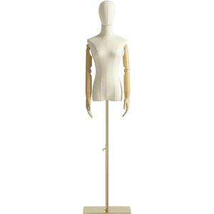 Female Mannequin Dress Form Torso, Display Mannequin Body with Detachable Head, Wooden Hands and Golden Adjustable Height Stand, for Dress Jewelry Display, Beige (Gold)
