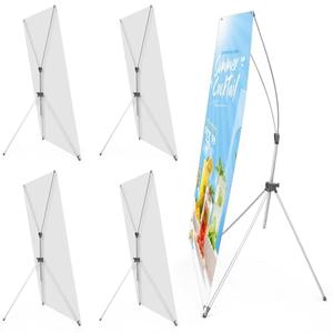 Zonon 4 Pcs X Banner Stand Adjustable Fit 23 x 63 to 32 x 78 Inch X Frame Banner Stand for Stores Tradeshow Restaurant Event Birthday Party Outdoor Activities Booth Display (Gray)
