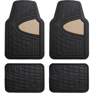 FH Group Automotive Floor Mats - Heavy-Duty Rubber Floor Mats for Cars, Universal Fit Full Set, Climaproof Floor Mats, Trimmable Floor Mats for Most Sedan, SUV, Truck Floor Mats Beige