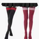 DRESHOW Extra Long High Thigh Socks Striped Over Knee Thin Tights Long Stocking