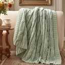 Amélie Home Chunky Knit Throw Blanket, Dual-Sided Soft Chenille Breathable Cable Knitted Blanket for Couch, Farmhouse Decorative Throw for Sofa & Chair, 50"x60", Sage Green