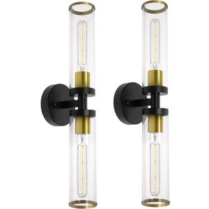 UpgradedWall Sconces Set of Two, Black and Gold Bathroom Sconces Vanity Light Fixtures with Clear Glass, Sconces Wall Decor Set of 2 Wall Lights for Living Room Bathroom Corridor Mirror Bedroom