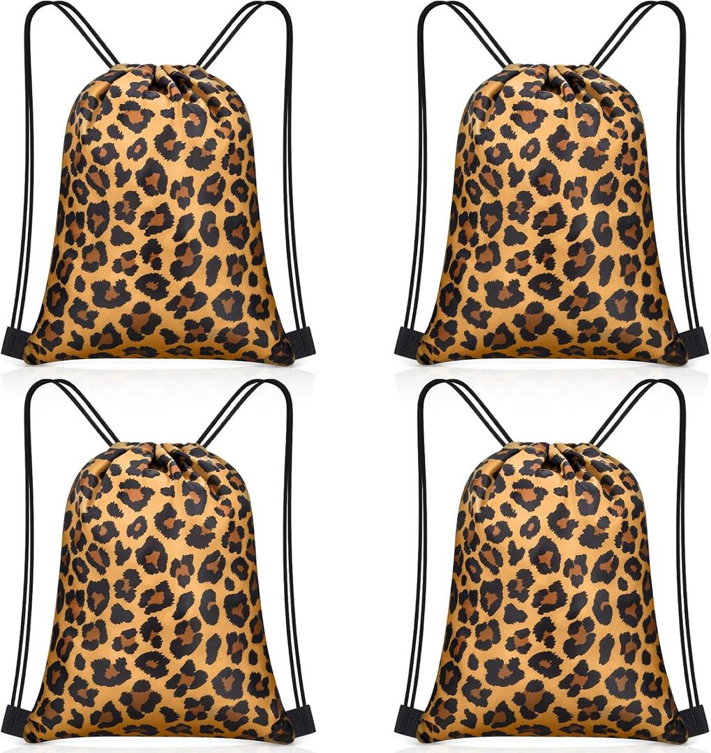 Yiyiring 16 Pcs Leopard Gift Bags Classic Cheetah Treat Drawstring Bags for Cheetah Party Supplies Birthday Travel Camping Decor(Leopard) (Brown)