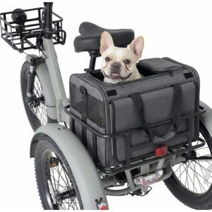 Bike Pet Bag for Tricycle, Foldable Rear Basket Bag with Mesh Ventilation & Secure Straps for E-Trike, Waterproof Polyester, Quick-Release Pannier, for Small Dogs & Cats up to 22 Lbs
