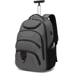 Boavan Rolling Backpack,17 inch Water Resistant Wheeled Backpack,Carry on Luggage Business Bag, Overnight College Computer bag Trolley Suitcase for Men Women Adults to TravelGrey