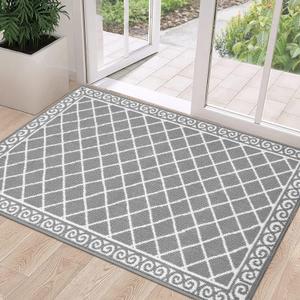 HEBE Indoor Door Mat 32"x48" Non Slip Front Door Welcome Mats Washable Shoe Mats Dirt Trapper for Entryway Low Profile Kitchen Carpet for Entrance Hallways Entrance Mat for Dogs (Grey)
