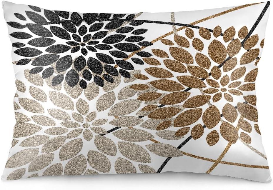 Brown Dahlia Flower Pillow Cases King Size 20x36 Inch Decorative Black and Grey Spring Floral Pillowcases Seasonal Summer Holiday Bed Pillow Covers Soft Pillow Protector for Sleeping