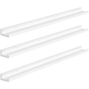 HOOBRO Floating Shelves, Wall Shelf Set of 3, 47.2 Inches Hanging Shelf with Raised Edge and Invisible Brackets, for Bathroom, Bedroom, Kitchen, Office, Living Room Decor, White WT92BJ01