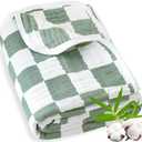 Muslin Baby Blanket Unisex Sage Green Checkerboard Toddler Blanket for Bed, 70% Cotton and 30% Rayon Breathable Swaddle Blankets for Newborn Infant 43 x 43 Inches