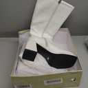 SOVANYOU White Knee High Boots for Women White Gogo Boots of the 70s Disco Tall Boot Square Toe Chunky High Heeled Patent Leather Long Boot, 6