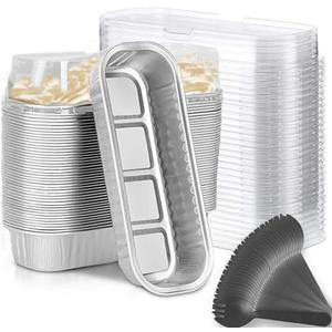 Findful Mini Loaf Baking Pans with Lids And Spoons (50 Pack, 6.8oz) Rectangle Aluminum Foil Baking Pans Tins Containers - Cupcake Containers Wrappers Cheesecake Creme Brulee Ramekins