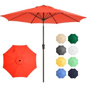 Ayge 9FT Large Outdoor Patio Umbrella Market Table Umbrella-UV Resistant, Easy Push Button Tilt and Crank, 8 Sturdy Fiberglass Ribs Heavy-Duty Pool Umbrella for Deck, Backyard,Garden,Orange