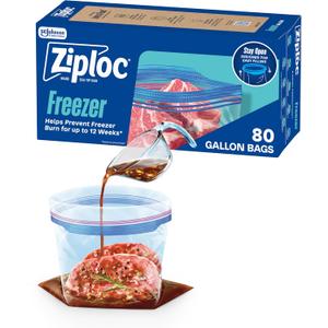 Ziploc Gallon Food Storage Freezer Bags, Stand-Up Bottom, Easy to Fill, 80 Count