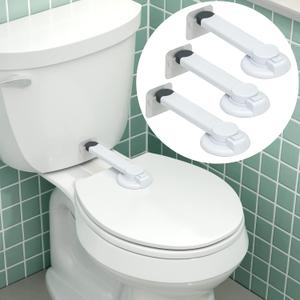 Baby Toilet Lock (3 Pack) Ideal Baby Proof Toilet Lid Lock with Arm No Tools Needed Easy Installation with 3M Adhesive Top Safety Toilet Seat Lock Fits Most Toilets White