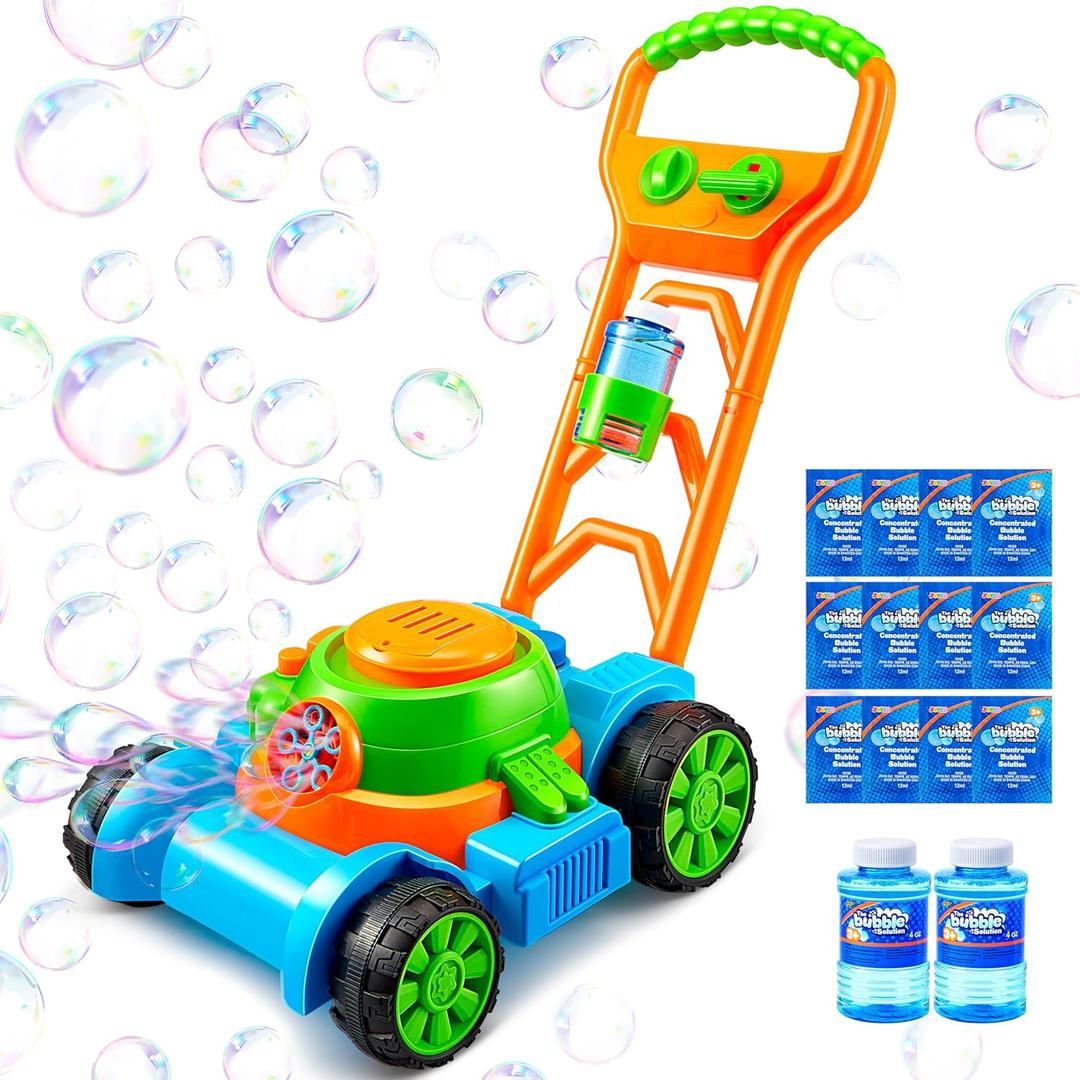 SLOOSH Bubble Lawn Mower Toddler Toys  SpillProof Bubble Machine Pretend Gardening Play Toy for Age 1 2 3 13 Year Old Baby Boys Indoor Outdoor Use, Easter Basket Stuffers Birthday Gifts (Blue)